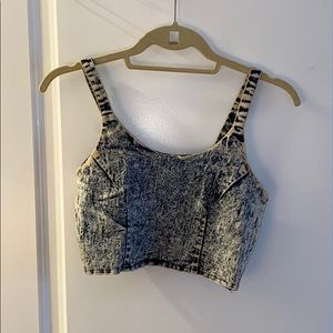 LF Denim Acid Wash Crop Top